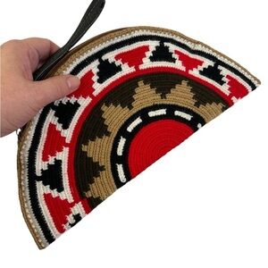 Aztec Handcrafted Woven Crochet Clutch Wristlet Half Circle Moon Zip Closure